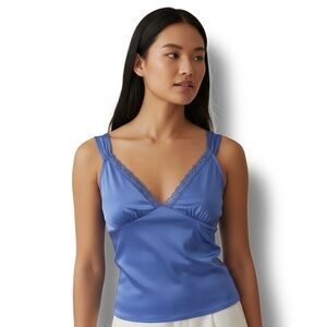 Wild Fable Women’s Satin & Lace Sleeveless Camisole, Periwinkle, size S